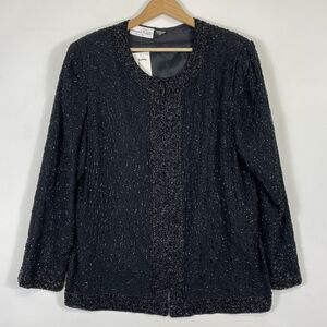 Laurence‎ Kazar New York Vintage Black Hand Beaded Formal Jacket Womens XL NEW